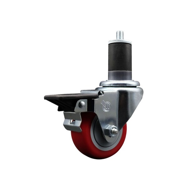 3'' Red Poly Swivel 1-5/8'' Expanding Stem Caster with Brake